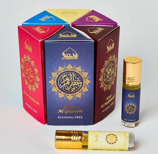Dukhni Yemeni Attar Oil Set: Authentic Arabic fragrance oils for Ramadan & Eid. Includes Nashwan, Al Ghawi, Al Adeni, Al Mukhamar, Al Gharam, Al Shabab - 6ml each.